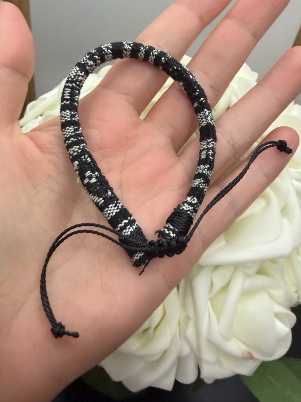 Black & White Woven Cord Adjustable Bracelet